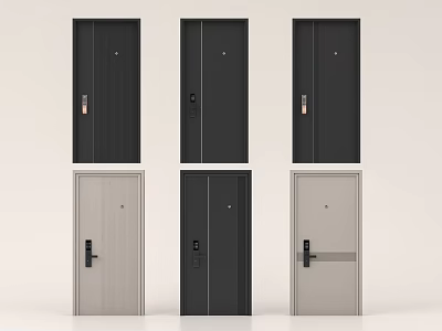 Various Security Doors in Black and Light Gray with Modern Designs and Secure Locks 3d model