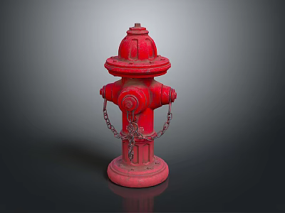 Red Fire Hydrant With Metal Chains And Shiny Base On Dark Background 3d model