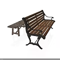 Classic Wooden Bench With Metal Armrests And Small Wooden Stool Furniture Set