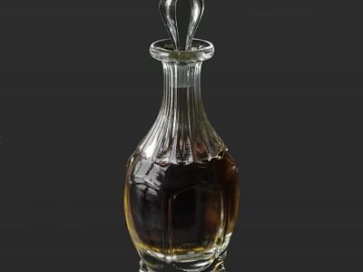 Elegant Transparent Glass Decanter With Dark Liquid On Black Background 3d model