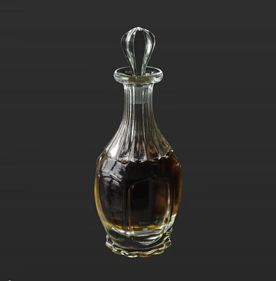 Elegant Transparent Glass Decanter With Dark Liquid On Black Background 3d model