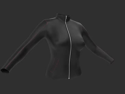 Black Jacket With White Zipper Long Sleeves And Red Stitching Design 3d model
