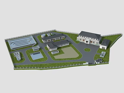 Industrial Factory Layout Design With Multiple Buildings Roads Green Areas And Facilities 3d model