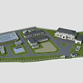Industrial Factory Layout Design With Multiple Buildings Roads Green Areas And Facilities
