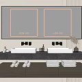 Modern Bathroom Vanity With Double Sink LED Mirrors Storage Drawers And Folded Towels