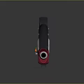 Futuristic Sci Fi Weapon Design With Red Black Body Blue Glowing Circles And Handle