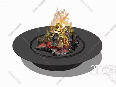 Outdoor Circular Fire Pit With Burning Wood Logs And Flames 3d model