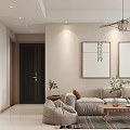 Modern Living and Dining Room Interior With Sofa Coffee Table Wall Art Pendant Light and Plants