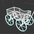 Old Blue Wooden Wagon With Worn Finish And Four Black Wheels