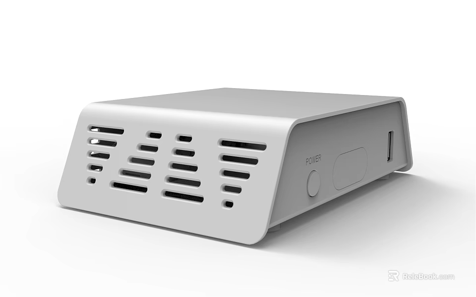 White TV Box with Multiple Ventilation Holes and Control Button Design 3d model 