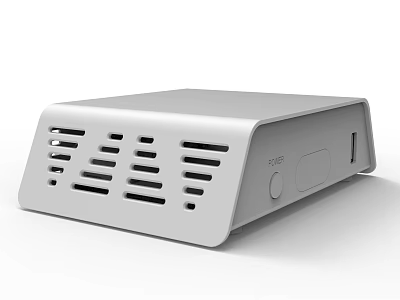 White TV Box with Multiple Ventilation Holes and Control Button Design 3d model