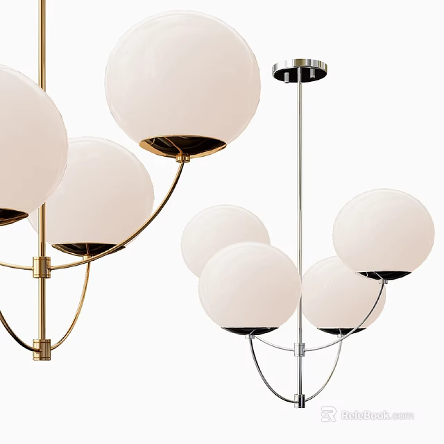 Modern Chandeliers With Multiple White Globe Shades And Metal Support Frames 3d model 