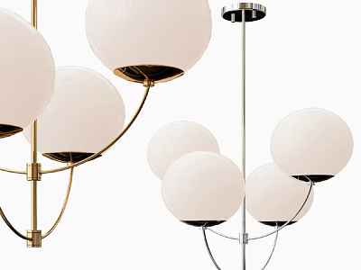 Modern Chandeliers With Multiple White Globe Shades And Metal Support Frames 3d model