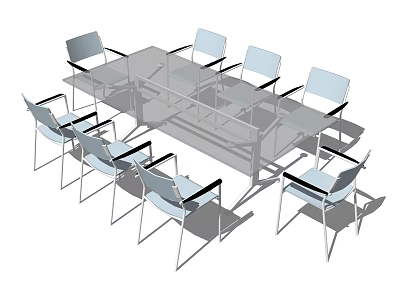 Modern Office Conference Table With Sleek Surface And Metal Frame Chairs 3d model
