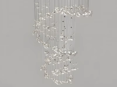 Intricate Spiral Chandelier With Silver Metal Hanging Decorative Components For Modern Interior Design 3d model