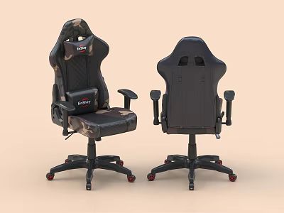 Ergonomic Office Chair Pair Camouflage And Black Design With Adjustable Wheels 3d model