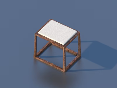 Modern Minimalist Stool With Wooden Frame And White Square Cushion Design 3d model