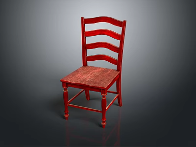 Red Wooden Leisure Chair With Slatted Backrest And Square Seat Surface Design 3d model
