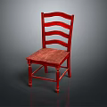 Red Wooden Leisure Chair With Slatted Backrest And Square Seat Surface Design