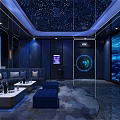 Luxurious KTV Interior With Starry Ceiling Blue Lighting Large Screen And Sofa Seating 3d model