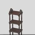 Classic Carved Wooden Shelf With Multiple Layers And Decorative Columns