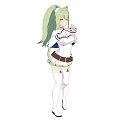 Woman With Green Hair And Cat Ears Wearing White Outfit Blue Accents And Brown Belt