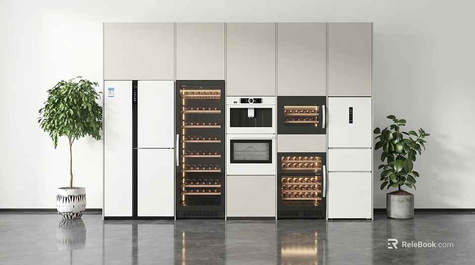 Modern Wine Cabinet Interior Design With Built in Storage And Kitchen Appliances 3d model 