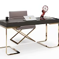 Modern Black Desk With Gold Legs Gray Chair Laptop Mug Red Decor And Books