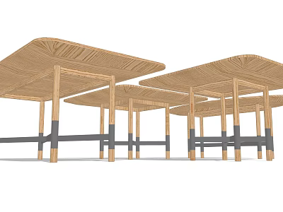 Simple Style Wooden Dining Tables With Woven Tabletop And Gray Accent Legs 3d model