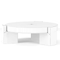 Modern Round Coffee Table with Beige Marble Top and Dark Wooden Legs