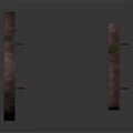 Dark Brown Circular And Rectangular Scene Components With Vertical Slats And Protruding Posts