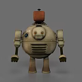 Vintage Mechanical Robot Game And Movie Character With Round Body Red Top And Yellow Eyes