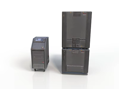 Black Industrial Equipment With Stackable Unit And Wheeled Device Display Screens And Control Buttons 3d model