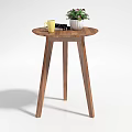 Stylish Wooden Round Side Table With Lower Shelf And Decorative Plants