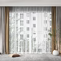 Grey And Beige Curtains With White Sheer By Window Building View Indoor Plant And Rug
