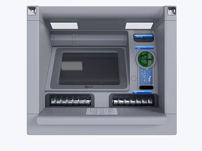 Public ATM Machine Facility With Digital Screen Cash Dispenser And User Interface 3d model