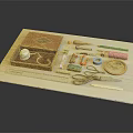 Essential Sewing Household Supplies with Wooden Box Thread Spool Scissors And Measuring Tools