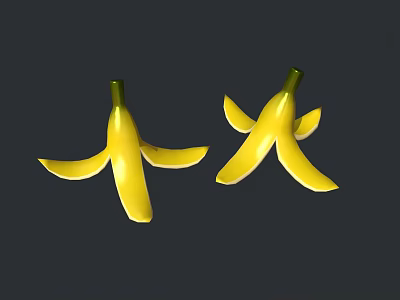 Two Ripe Peeled Yellow Bananas with Spread Skins on Black Background 3d model