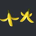 Two Ripe Peeled Yellow Bananas with Spread Skins on Black Background