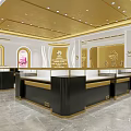 Elegant Jewelry Store Interior Design With Gold Ceiling Decorative Pillars And Display Counters