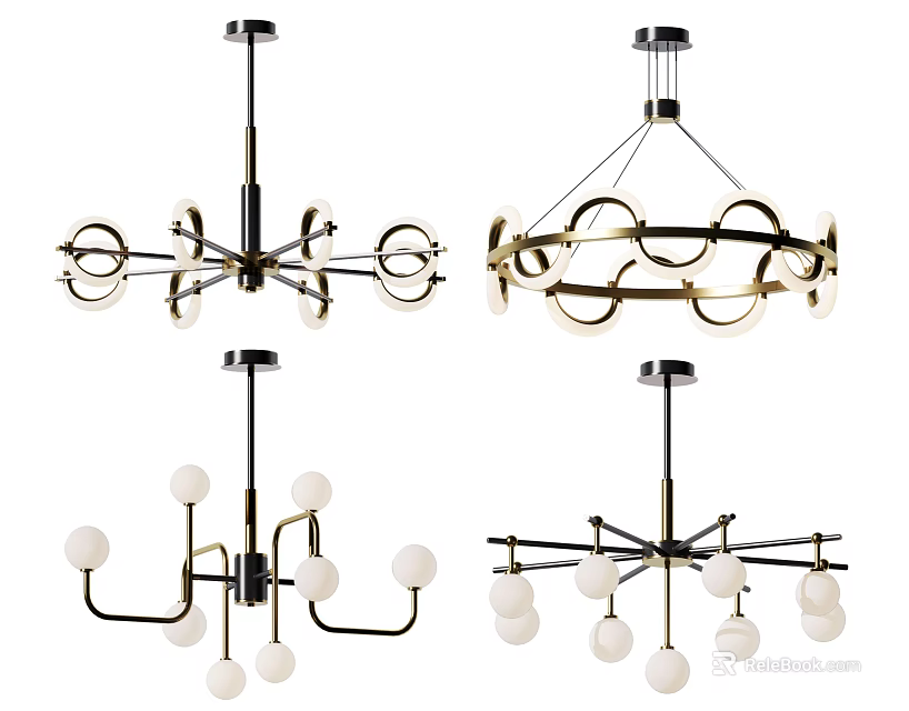 Modern Chandeliers In Various Styles With Metal Frame Circular Structure And Spherical Bulbs 3d model 