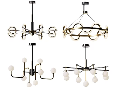Modern Chandeliers In Various Styles With Metal Frame Circular Structure And Spherical Bulbs 3d model