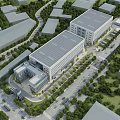 Modern Office Building Exterior Design With Landscaped Greenery Parking Areas And Roads