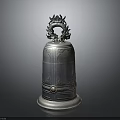 Antique Silver Metal Bell Decorative Top With Intricate Carved Patterns