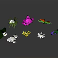 Cartoon Floral Scene With Colorful Flowers Including White Pink Yellow And Purple Blooms