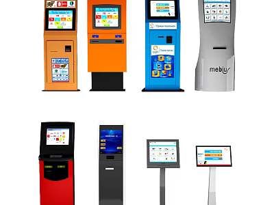 Public Facilities Self Service Kiosks With Various Colors And Interactive Functional Screens 3d model