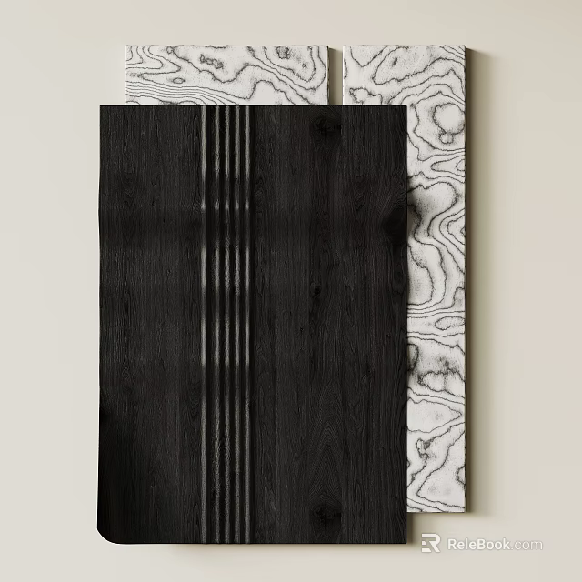 Black Wooden Wall Decor With Vertical Lines And White Wavy Texture Design 3d model 