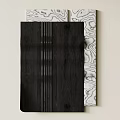 Black Wooden Wall Decor With Vertical Lines And White Wavy Texture Design