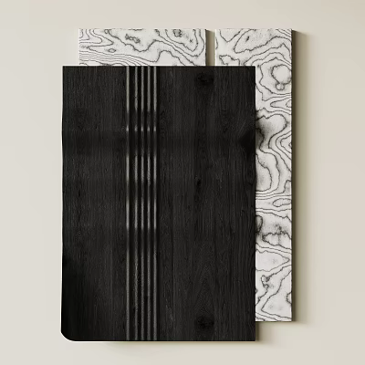 Black Wooden Wall Decor With Vertical Lines And White Wavy Texture Design 3d model