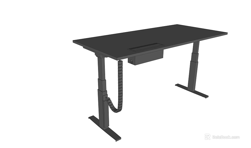 Black Electric Adjustable Height Desk With Storage Drawer And Cable Management 3d model 